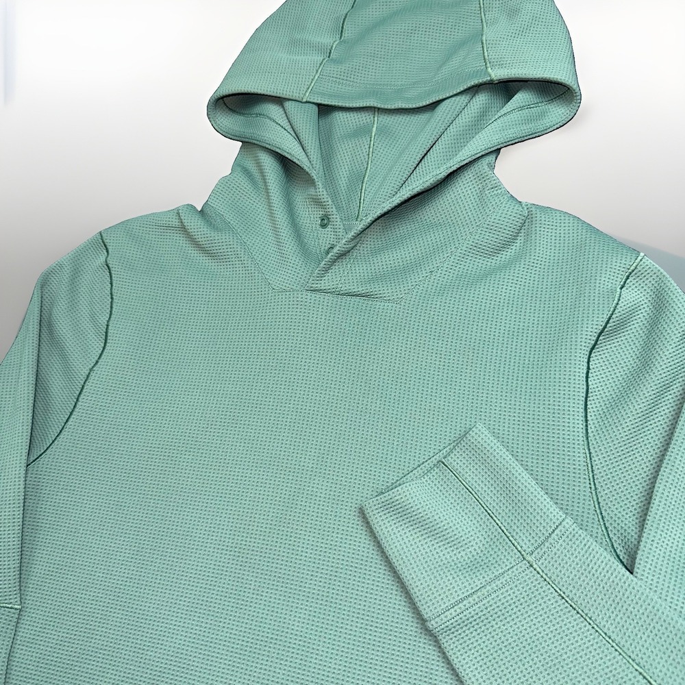 Lululemon Hoodie Mens M Green Shift Stitch Waflfle Knit Performance Pullover